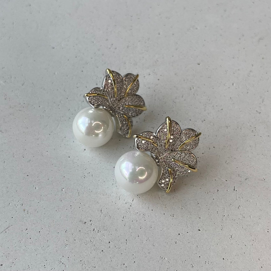 Silver Pave Flowered Earrings