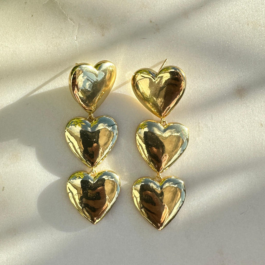 Triple heart dangle earings