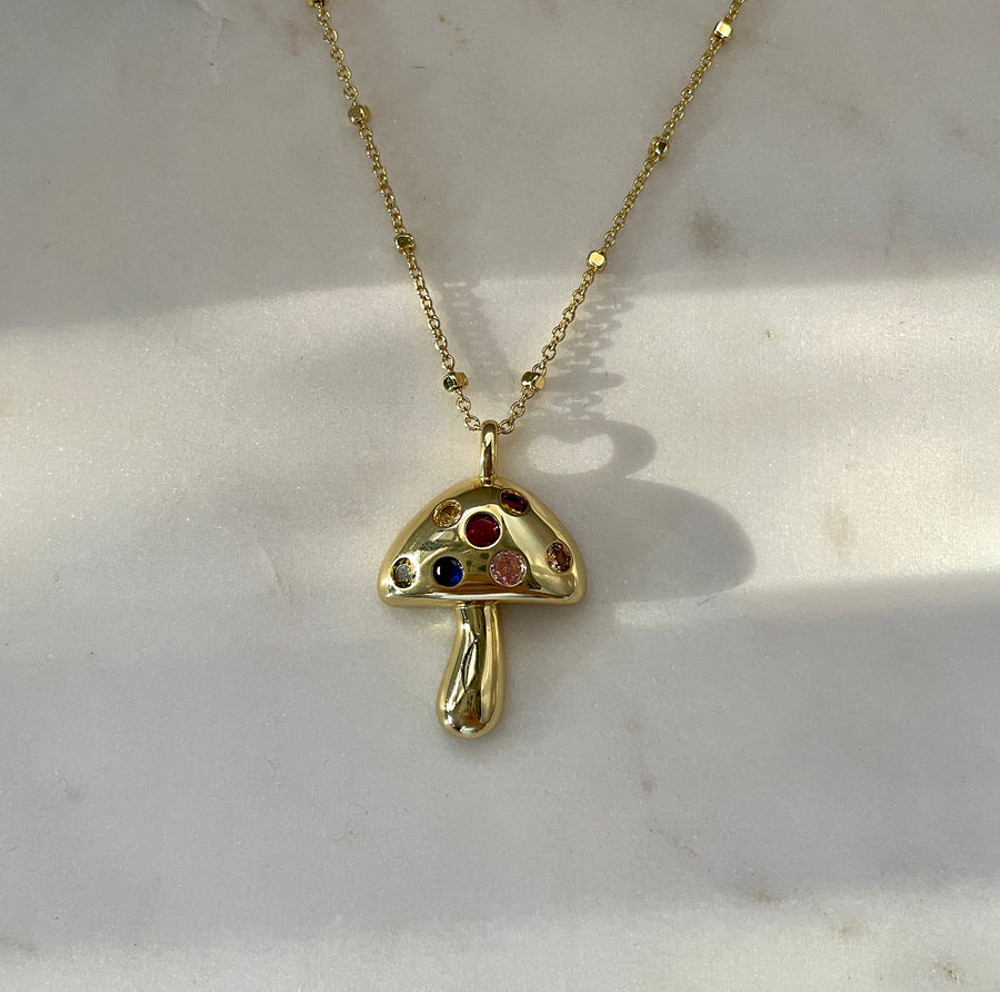 Gemstone mushroom necklace