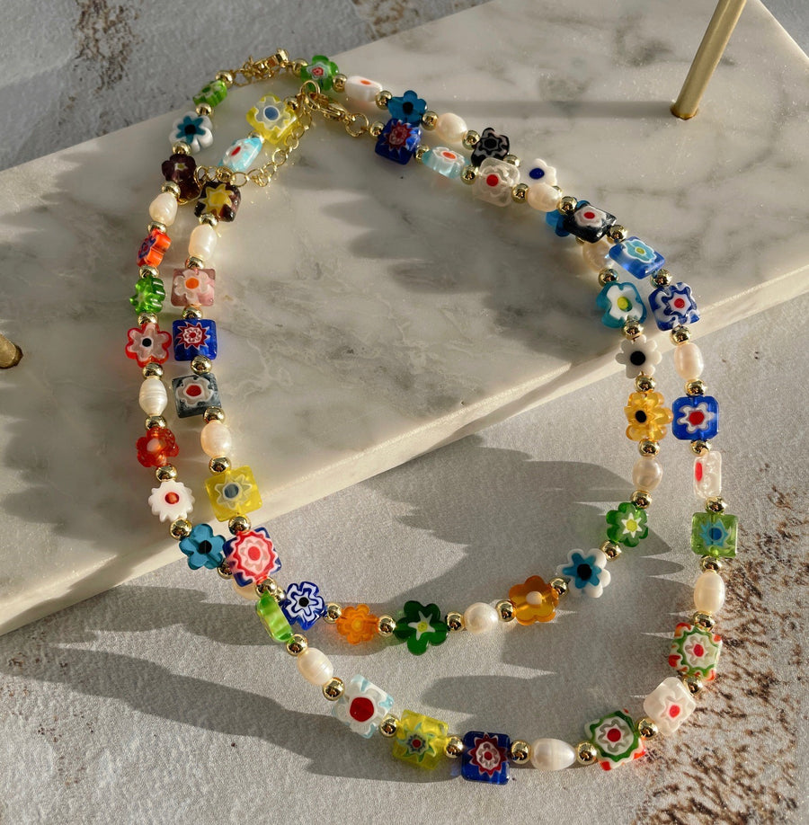 Millefiori and Pearls Necklace